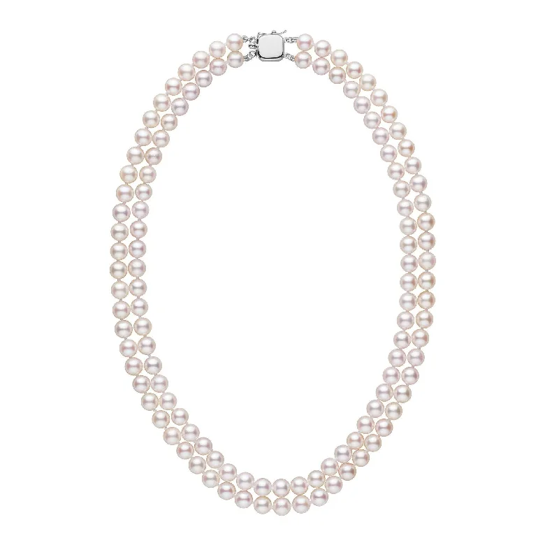 sterling silver braided ring 6.5-7.0 mm 18-inch Double-Strand White Akoya AA+ Pearl Necklace