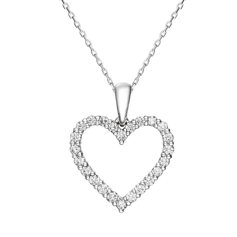 natural crystal pendant necklace 18K White Gold Diamond Heart Shape Pendant 1/2 ct