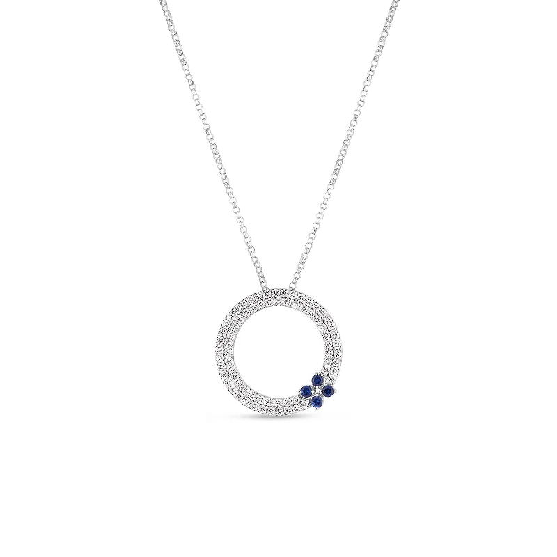 black opal engagement ring 18K White Gold Love In Verona Diamond And Blue Sapphire Circle Necklace