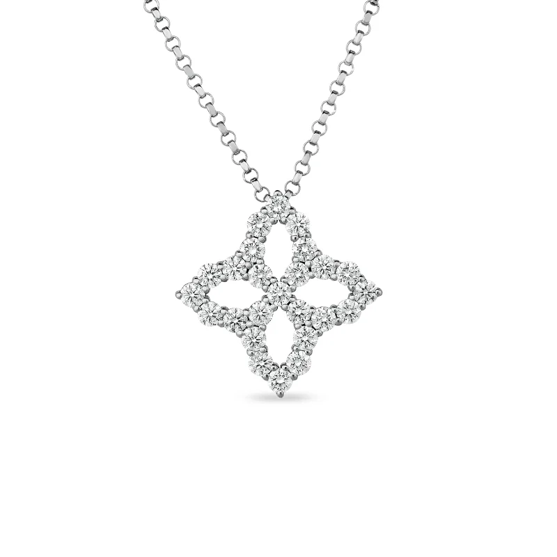 vintage Victorian brooch pin 18K White Gold Venetian Princess Diamond Outline Medium Necklace