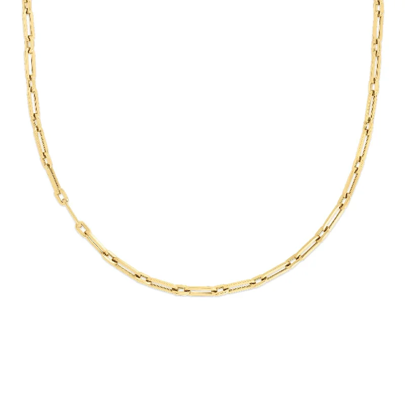bezel set engagement ring modern 18K Yellow Designer Gold Alternating Beaded End & Paperclip Link 17 Inch Chain