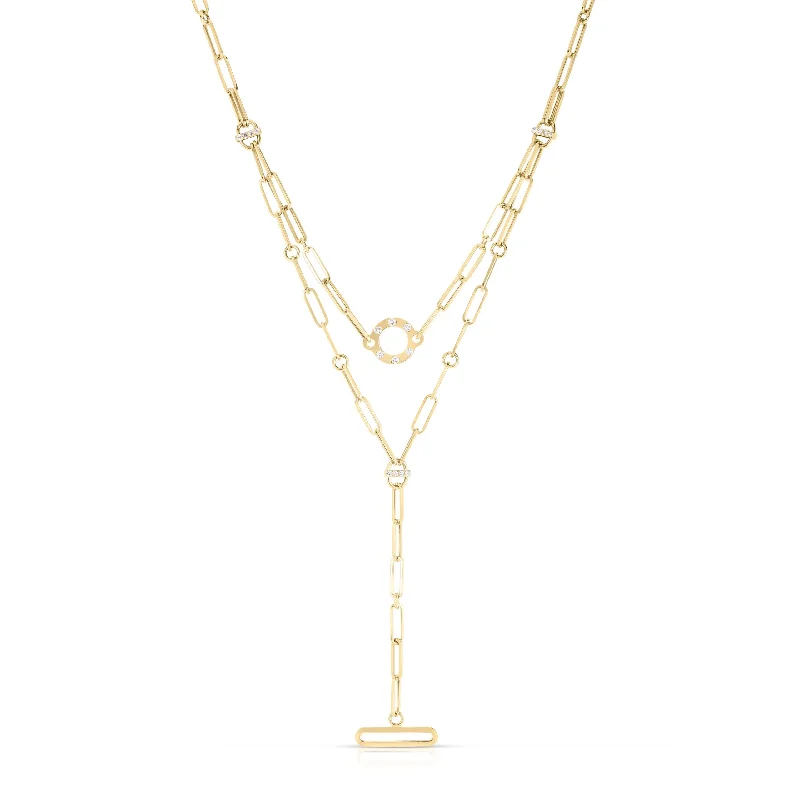personalized photo locket necklace 18K Yellow Designer Gold Diamond Double Dangle Paperclip Necklace