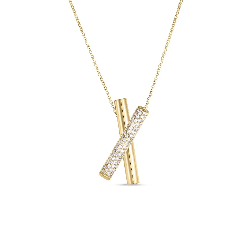 minimalist diamond stud earrings 18K Yellow Gold Domino Diamond Crossover Necklace