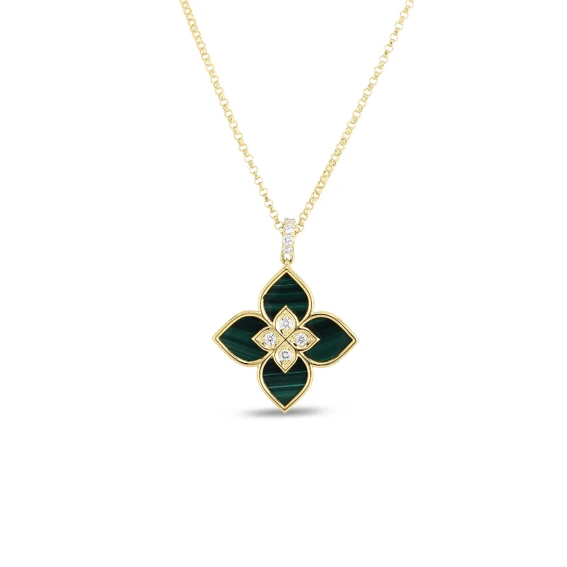 dainty chain bracelet layered 18K Yellow Gold Venetian Princess Small Malachite & Diamond Necklace