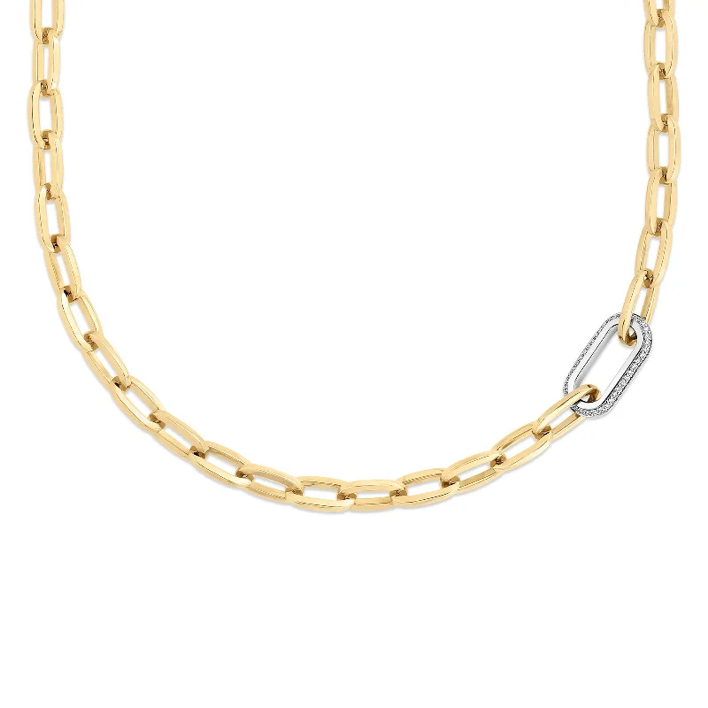 handcrafted raw crystal pendant 18K Yellow/White Designer Gold Large Diamond Link Paperclip Necklace
