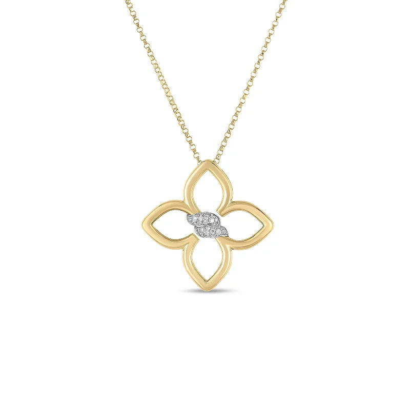 vintage filigree engagement ring 18K Yellow/White Gold Cialoma Small Diamond Flower Necklace