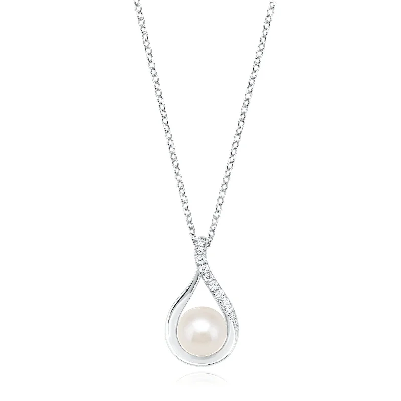 dainty butterfly pendant necklace Sterling Silver Freshwater Pearls and Cubic Zirconia Pendant