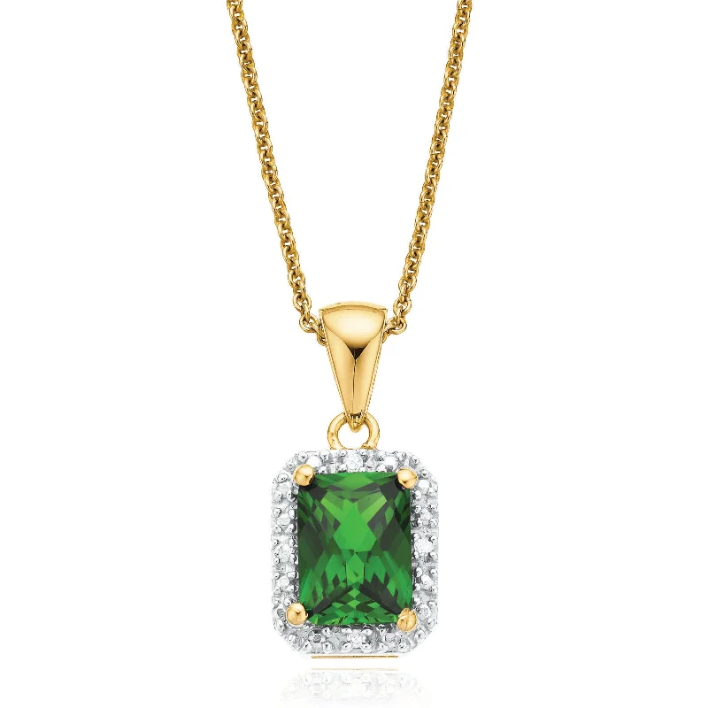 simple gold stacking rings 9ct Yellow Gold Emerald & Round Brilliant Cut Created Emerald & Diamond Set Pendant