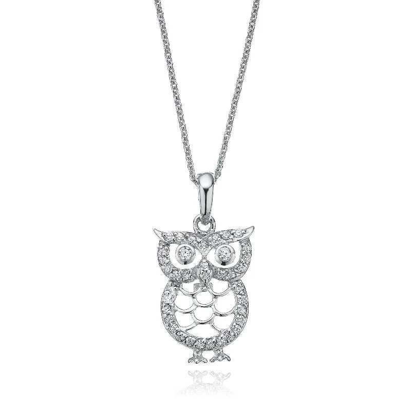 emerald-cut aquamarine necklace Sterling Silver Cubic Zirconia Owl Pendant