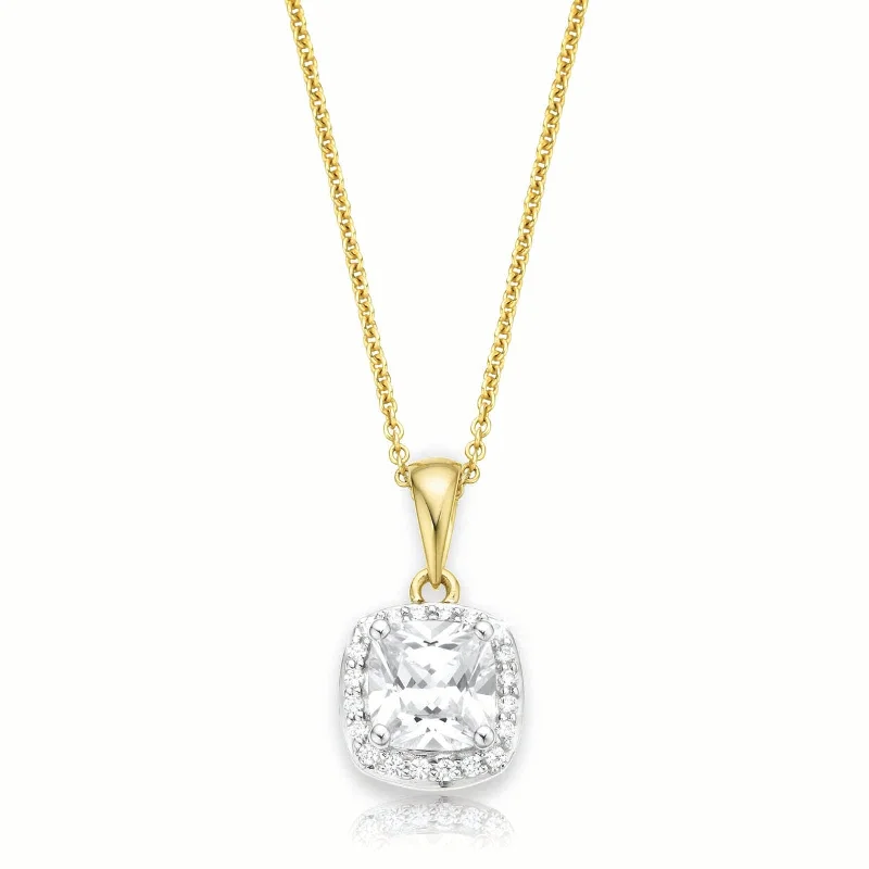 classic pearl choker necklace HUSH 9ct Yellow Gold Cushion & Round Brilliant Cut with 1.25 CARAT tw of Diamond Simulants Pendant