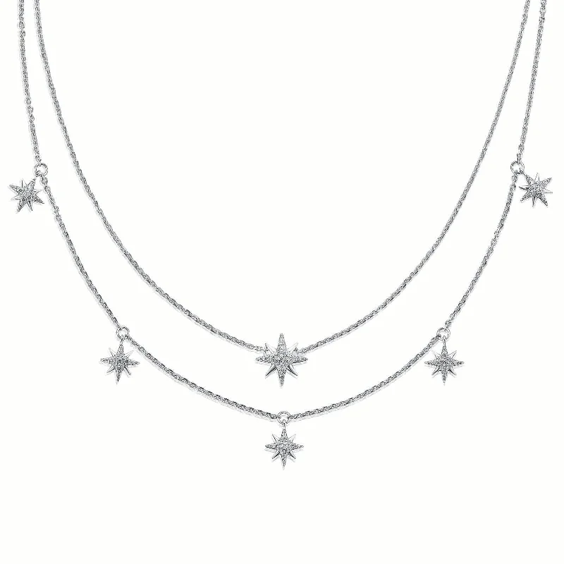 modern infinity signet ring Sterling Silver  Cubic Zirconia Layered Star Necklace
