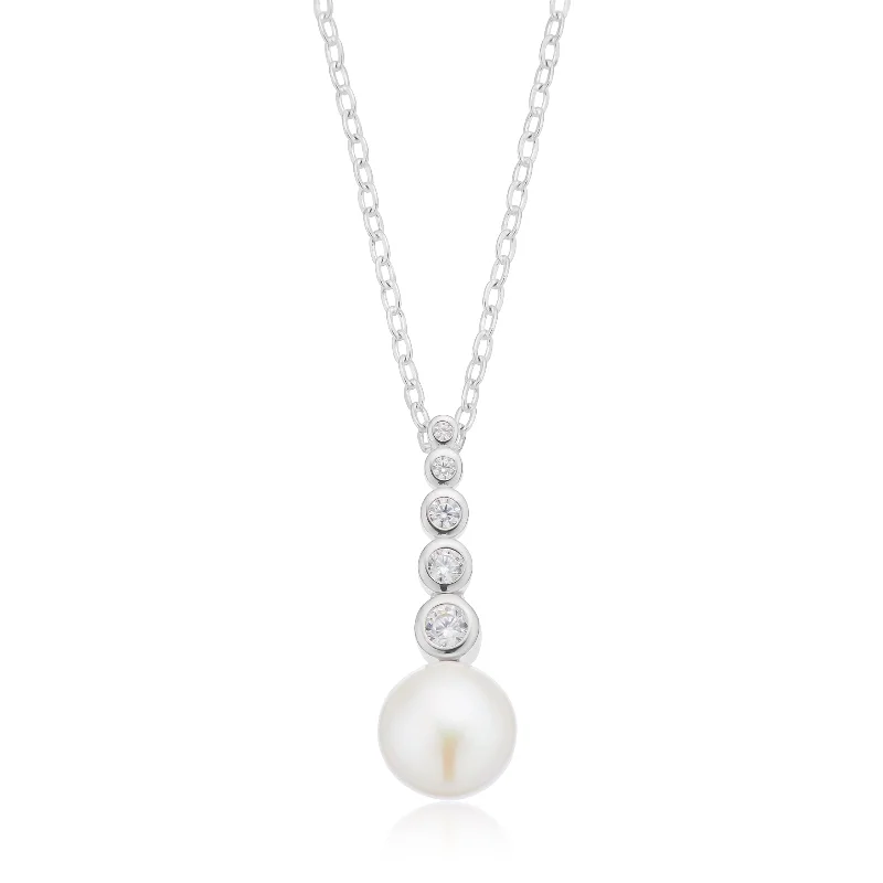 gold medallion pendant necklace Sterling Silver Button 8.5-9mm White Freshwater Pearls Cubic Zirconia Pendant