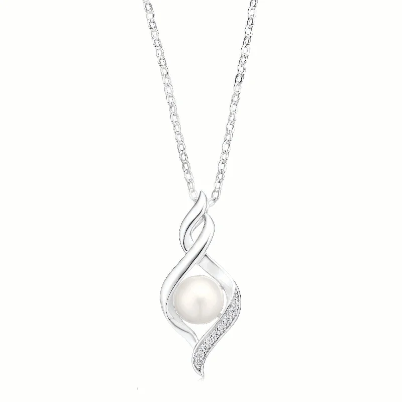 twisted rope gold chain Sterling Silver  Button 7.5-8 mm White Fresh Water Pearl Cubic Zirconia Pendant