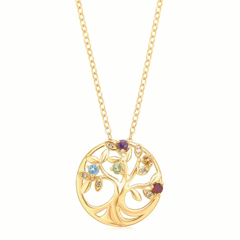 elegant art deco necklace 9ct Yellow Gold Diamond Set Tree of Life Rainbow Pendant