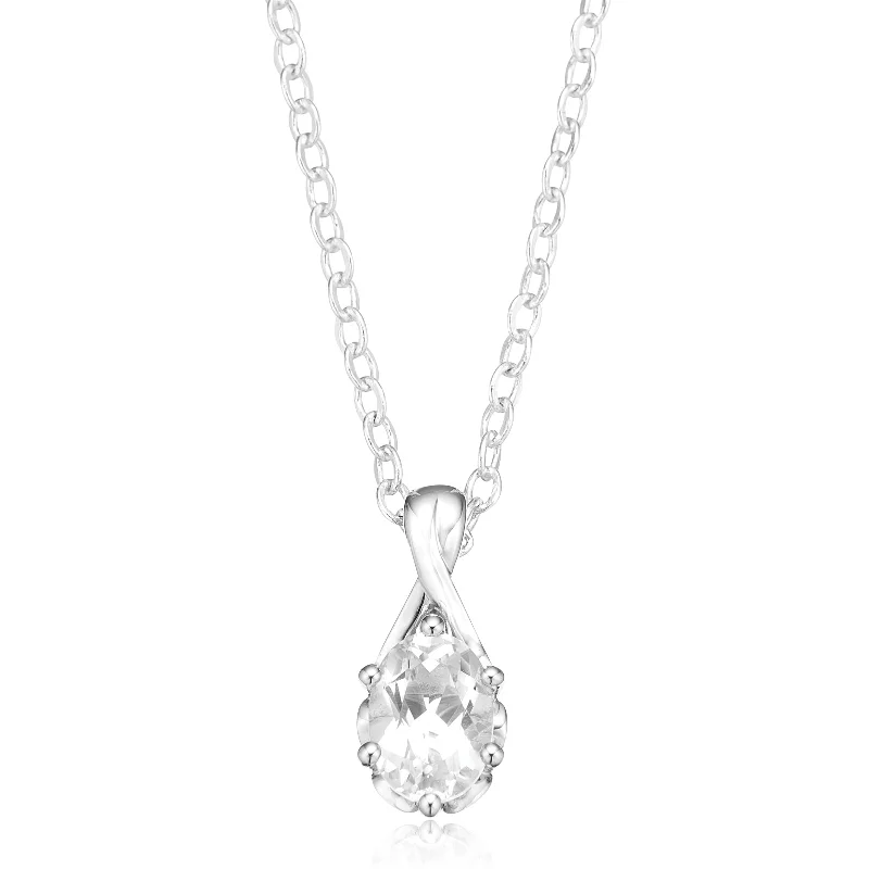 bold gothic skull necklace Sterling Silver 7x5mm Oval Cut White Topaz Pendant