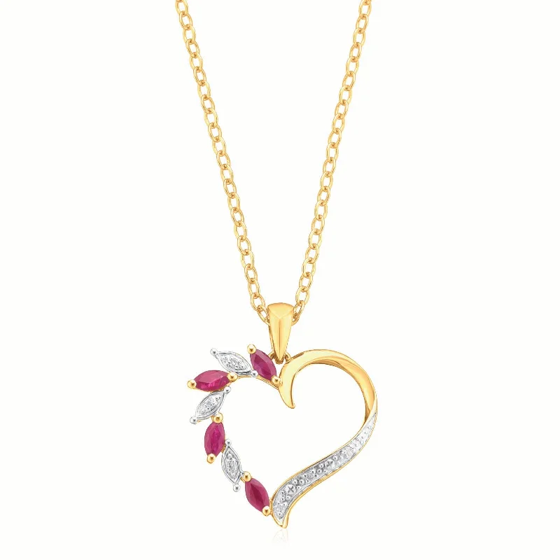 twisted rope gold chain 9ct Yellow Gold Marquise    Natural Ruby Diamond Set Pendant
