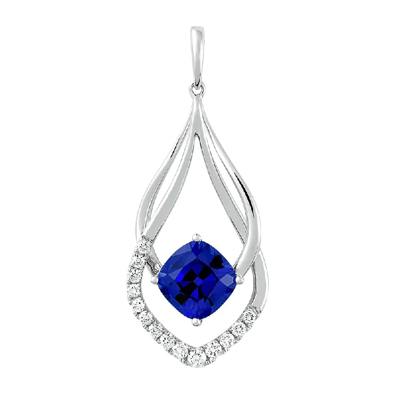 personalized silver cuff bracelet .21CT Lab Grown Diamond & Blue Sapphire Pendant
