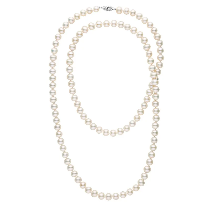 elegant marquise diamond ring 35-inch 7.5-8.0 mm AA+ White Freshwater Pearl Necklace