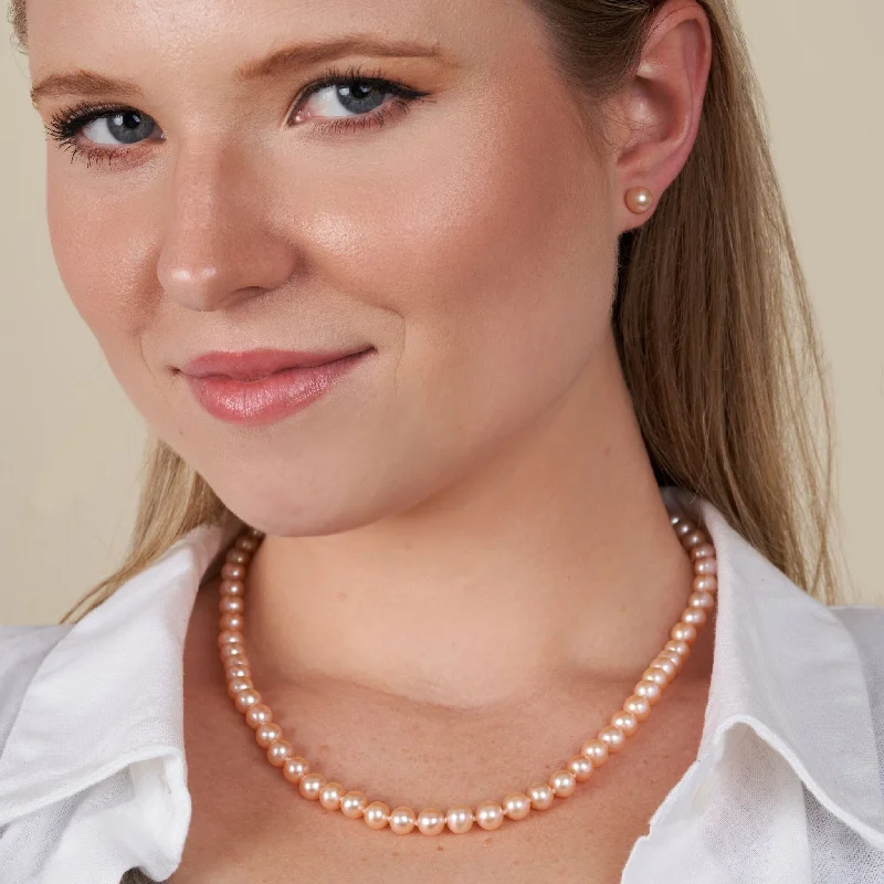 titanium spinner ring anxiety relief 6.5-7.0 mm 18 Inch AAA Pink to Peach Freshwater Pearl Necklace