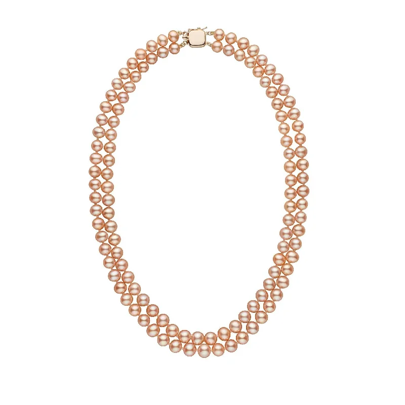 silver moon phase pendant 6.5-7.0 mm Double Strand AAA Pink to Peach Freshwater Pearl Necklace