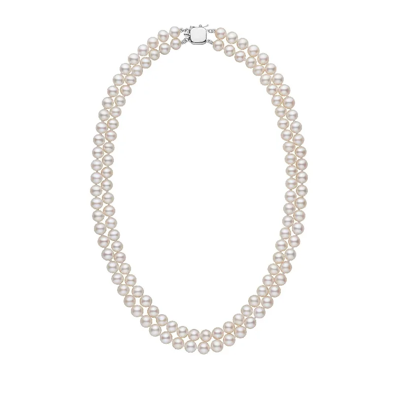 geometric diamond earrings gold 6.5-7.0 mm White Freshadama Freshwater Pearl Double Strand Necklace