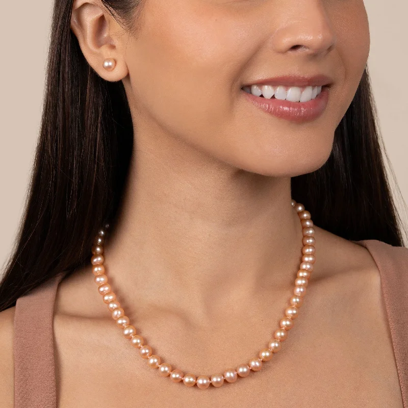 modern geometric drop earrings 7.5-8.0 mm 18 Inch AA+ Pink to Peach Freshwater Pearl Necklace
