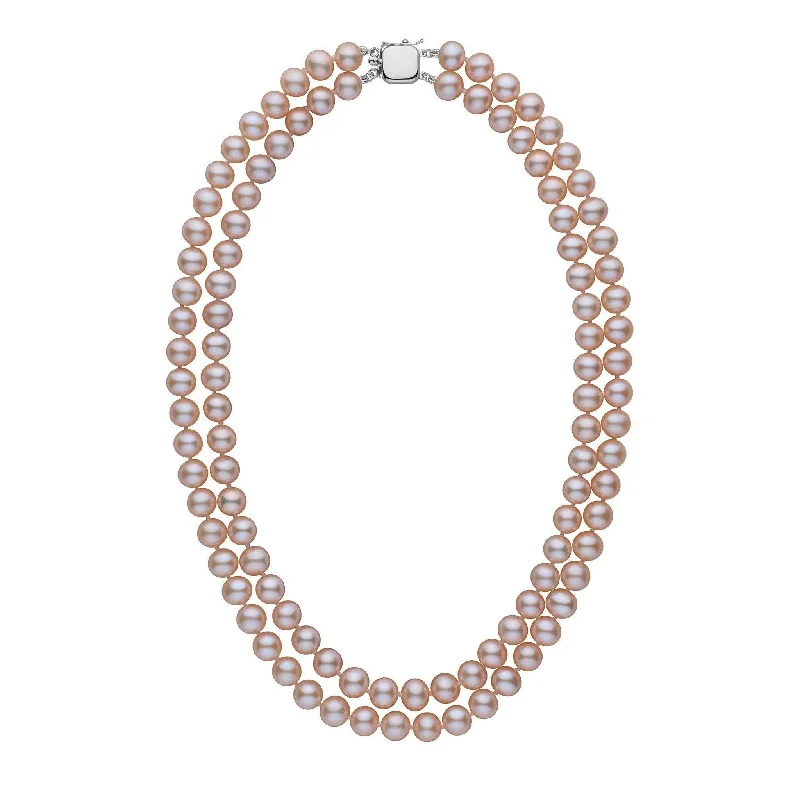 hammered silver pendant necklace 7.5-8.0 mm Double Strand AA+ Lavender Freshwater Pearl Necklace