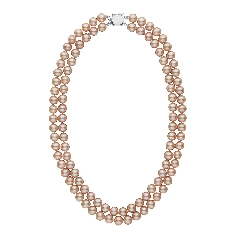 bohemian gemstone choker 7.5-8.0 mm Double Strand AAA Pink to Peach Freshwater Pearl Necklace