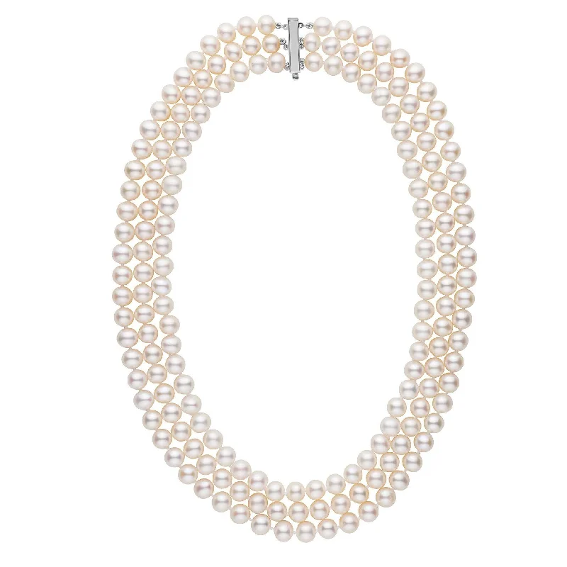 handcrafted gemstone toe ring 7.5-8.0 mm Triple-Strand AA+ White Freshwater Cultured Pearl Necklace
