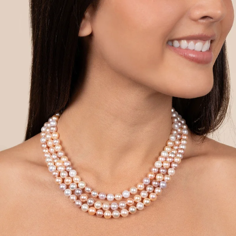 real diamond solitaire ring 7.5-8.0 mm Triple-Strand AAA Multicolor Freshwater Pearl Necklace