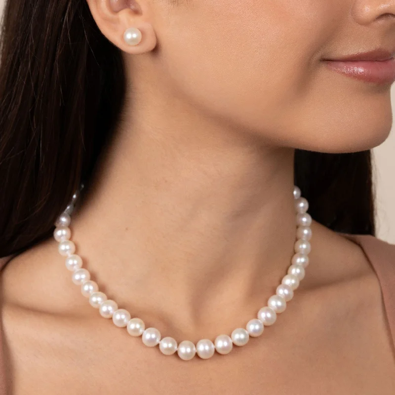 sterling silver charm anklet 8.5-9.0 mm 16 Inch AA+ White Freshwater Pearl Necklace