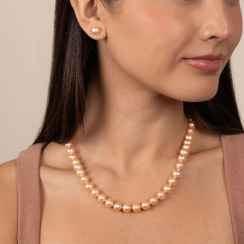 gold-plated chain necklace with charms 8.5-9.0 mm 18 Inch AA+ Pink to Peach Freshwater Pearl Necklace