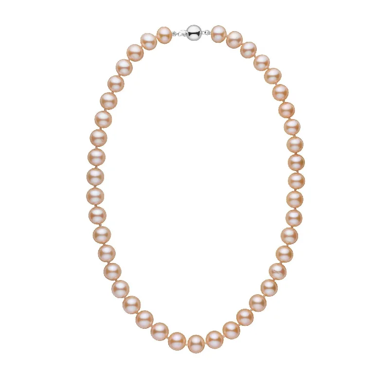 rose gold ring with diamonds 9.5-10.5 mm 18 inch AA+ Pink to Peach Freshwater Pearl Necklace