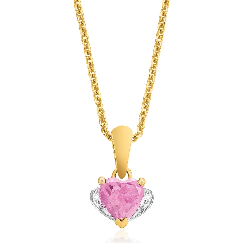 adjustable minimalist wave bracelet 9ct Yellow Gold Heart Cut Created Pink Sapphire Diamond Set Pendant