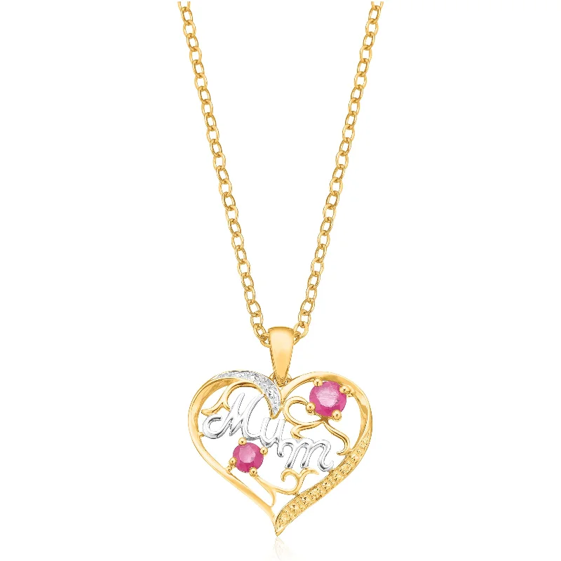 vintage diamond brooch 9ct Yellow Gold Round Brilliant Cut Ruby & Diamond Mum Heart Pendant