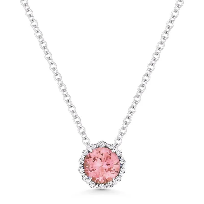 minimalist gemstone stud earrings ADD A CHARM HALO STYLE CREATED PEACH SPINEL AND DIAMOND NECKLACE