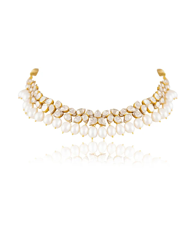 cubic zirconia eternity necklace Advika Polki And Diamond Necklace