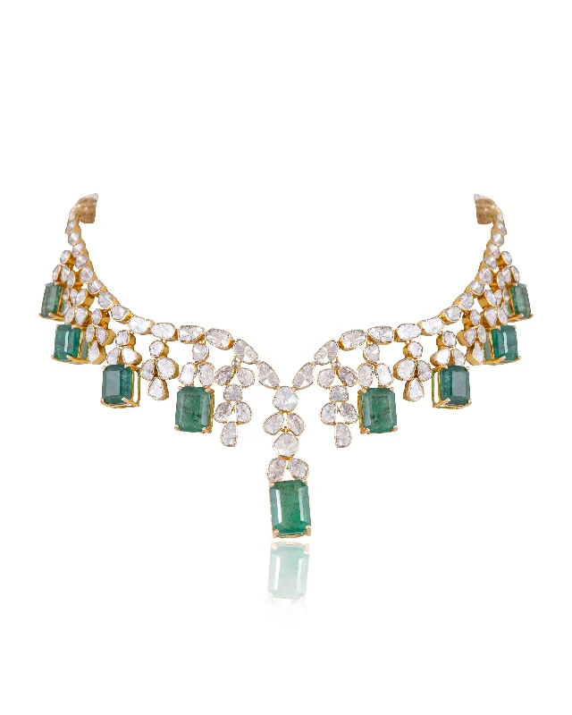 vintage crystal chandelier earrings Afsha Polki Necklace
