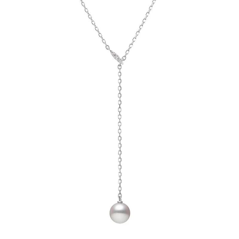 handcrafted beaded bracelet boho Akoya Cultured Pearl Drop Pendant in 18K White Gold