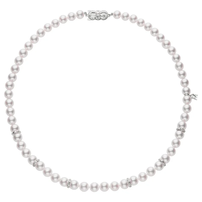 personalized zodiac birthstone necklace Akoya Cultured Pearl Necklace with Six Diamond Rondells in 18K White Gold personalized zodiac birthstone necklace Akoya Cultured Pearl Necklace with Six Diamond Rondells in 18K White Gold