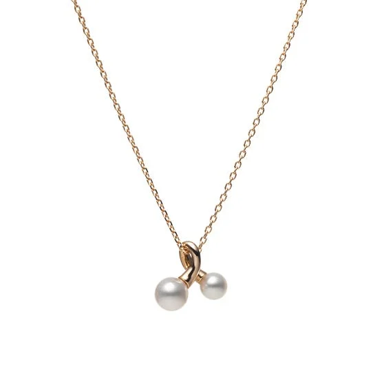 thin silver chain necklace Akoya Cultured Pearl Pendant - 18K Yellow Gold