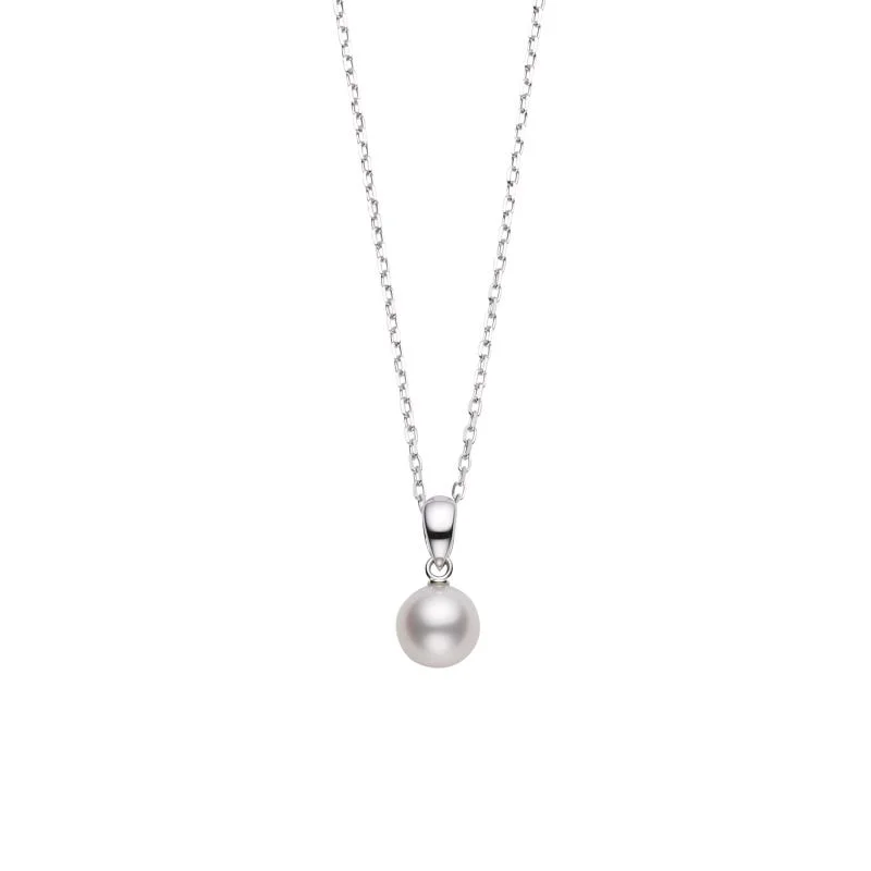 gold mesh bangle bracelet Akoya Cultured Pearl Pendant in 18K White Gold