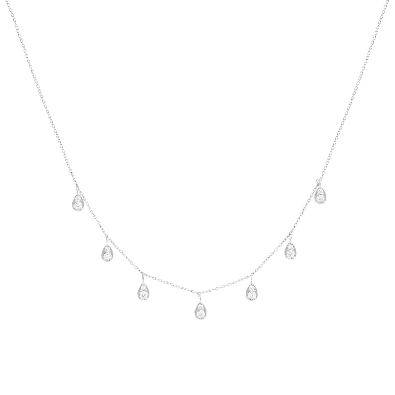 hammered silver pendant necklace Dangling Pear 18K Whitegold Necklace w. Diamonds