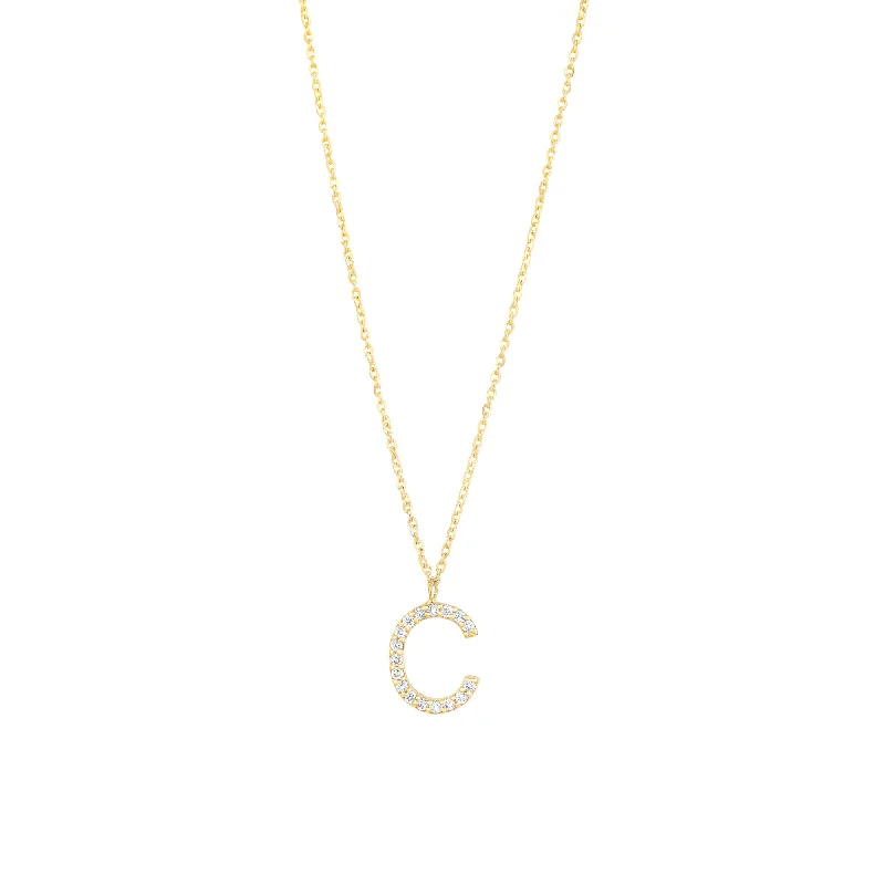 vintage-inspired gold locket Pave Letter C 18K Gold Necklace w. Diamonds