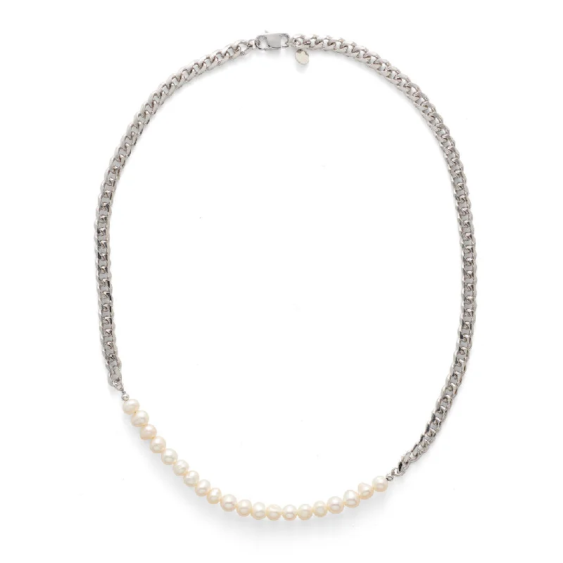 minimalist rose gold bracelet Curb Silver Necklace w. Pearls