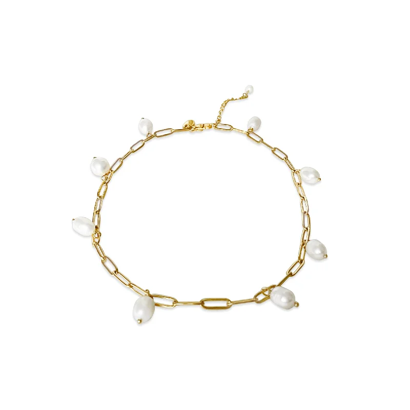 beaded wrap bracelet handmade Drop 18K Gold Plated Necklace w. Freshwater Pearls