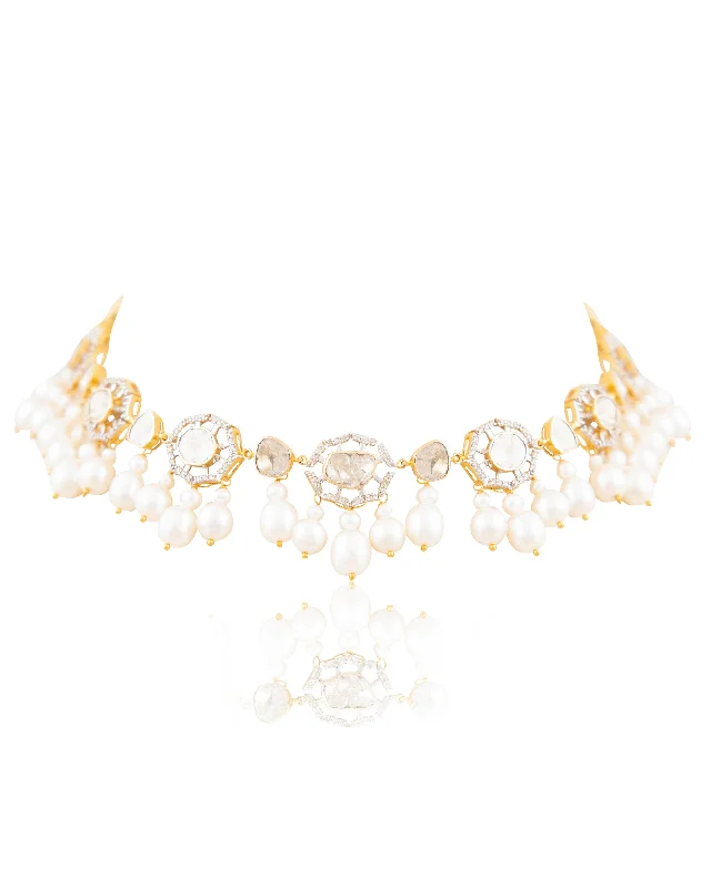 silver-plated bar necklace Anisha Polki And Diamond Choker