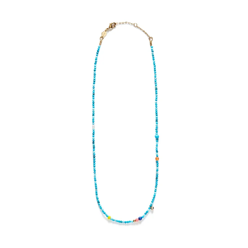 simple crescent moon ring Dotty Gold Plated Necklace w. Mixed Beads