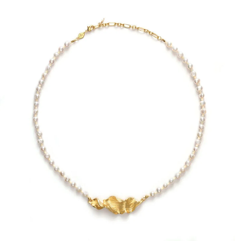 boho gemstone anklet Seaweed Pearly Gold Plated Necklace w. Beads