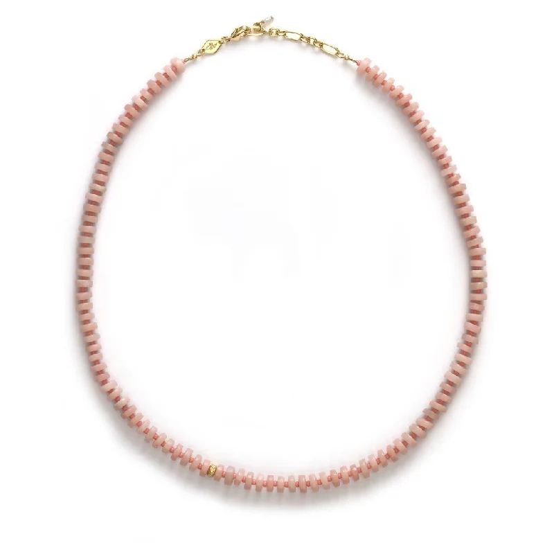 tiny gold huggie hoops The Big Pink Gold Plated Necklace w. Opal & Beads
